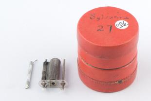 grid assembly, anode assembly, and cathode from a Sylvania 27 vacuum tube