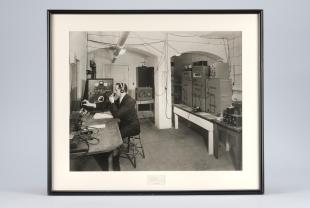photograph of S.S. Stevens working in Memorial Hall basement