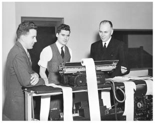 IBM ASCC-Mark I photo album: left to right: J. Baker, R. Campbell, H. Aiken