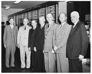 IBM ASCC-Mark I photo album: left-right Conant,?, Durfee, Lake, Hamilton, Watson