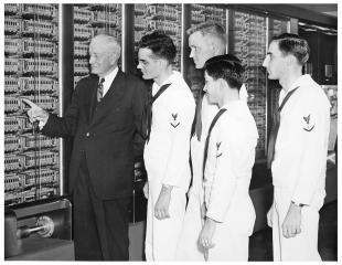 IBM ASCC-Mark I photo album: Watson with Navy personnel