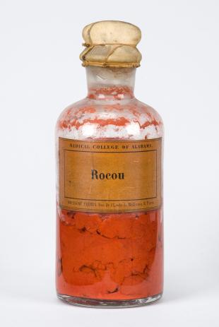 stoppered glass bottle of "Rocou"