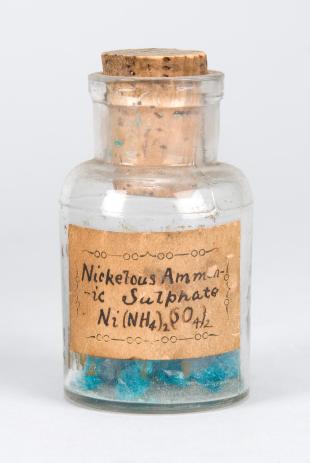 stoppered glass bottle of nickelous ammonic sulphate