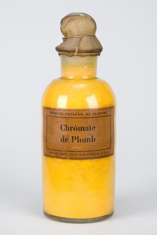 stoppered glass bottle of "ChrÖmate de Plomb"