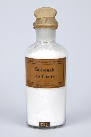 stoppered glass bottle of "Carbonate de Chaux"
