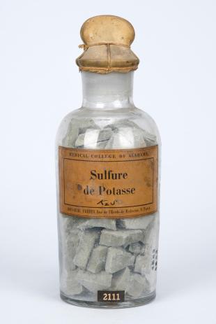 stoppered glass bottle of "Sulfure de Potasse"