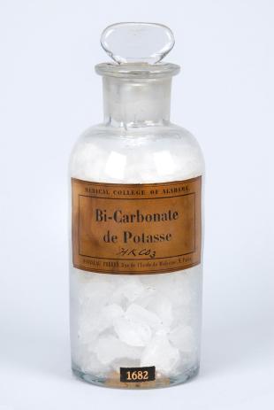 stoppered glass bottle of "Bi-Carbonate de Potasse"