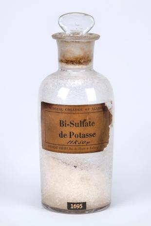 stoppered glass bottle of "Bi-Sulfate de Potasse"