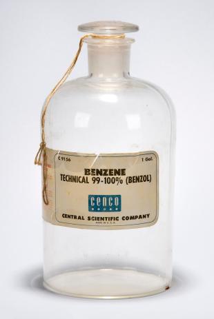 1 gallon glass bottle "BENZENE" empty