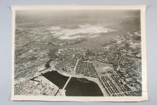 black-and-white aerial photograph of Boston