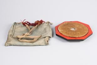 Geomancer's compass, wooden with cloth case