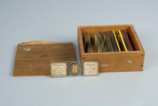 box of 18 anatomical and geological slides