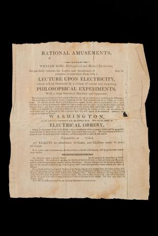 handbill for a lecture on electricity by William King