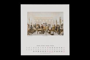 calendar page showing scene from Justus von Liebig's laboratory