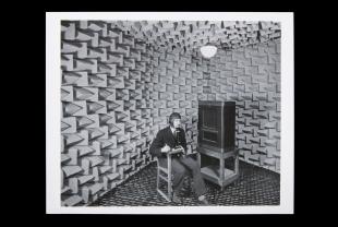 photograph of S. S. Stevens in the smaller anechoic chamber