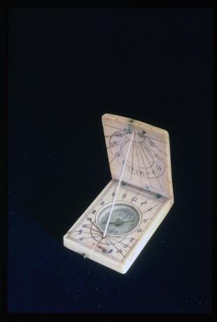 miniature ivory and wood diptych sundial
