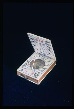 miniature ivory and wood diptych sundial