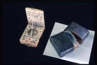 miniature ivory and wood diptych sundial
