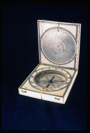 Bloud-type magnetic azimuth, ivory diptych sundial