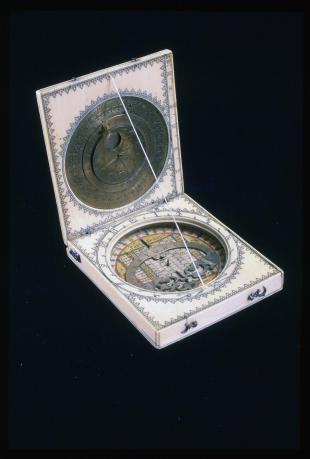 Bloud-type magnetic azimuth, ivory diptych sundial